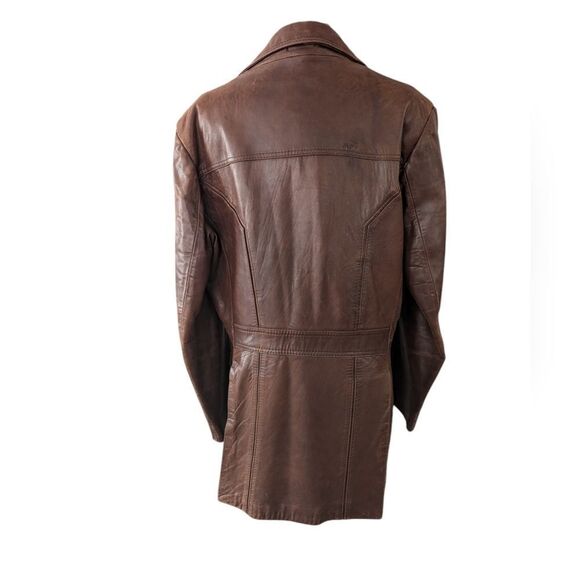 Berman's‎ 70s mens vintage brown leather trench coat jacket - Picture 7 of 16
